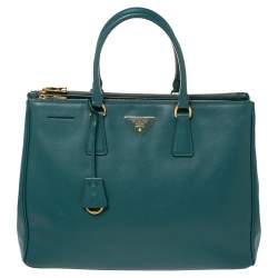 Pre Owned Prada Green Saffiano Lux Leather Large Double Zip Tote
