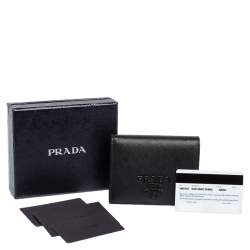 Pre Owned Prada Black Saffiano Leather Compact Wallet