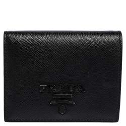 Pre Owned Prada Black Saffiano Leather Compact Wallet