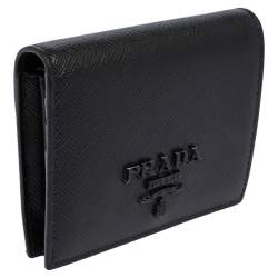 Pre Owned Prada Black Saffiano Leather Compact Wallet