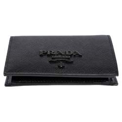 Pre Owned Prada Black Saffiano Leather Compact Wallet