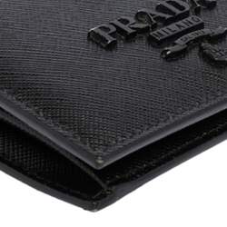 Pre Owned Prada Black Saffiano Leather Compact Wallet