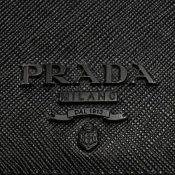 Pre Owned Prada Black Saffiano Leather Compact Wallet