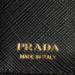 Pre Owned Prada Black Saffiano Leather Compact Wallet