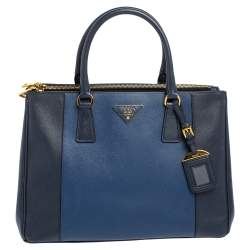 مملوكة مسبقًا Prada Blue Two Tone Saffiano Lux Leather Medium Double Zip Tote