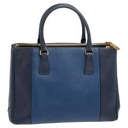 مملوكة مسبقًا Prada Blue Two Tone Saffiano Lux Leather Medium Double Zip Tote