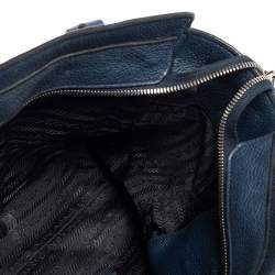 Prada Blue Daino Leather Top Zip Satchel