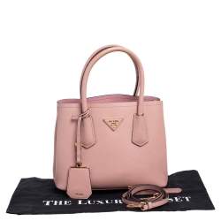 Pre Owned Prada Pink Saffiano Cuir Leather Double Tote