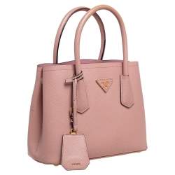 Pre Owned Prada Pink Saffiano Cuir Leather Double Tote