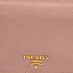 Pre Owned Prada Beige Saffiano Leather Trifold Compact Wallet
