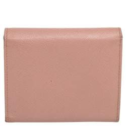 Pre Owned Prada Beige Saffiano Leather Trifold Compact Wallet