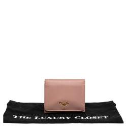 Pre Owned Prada Beige Saffiano Leather Trifold Compact Wallet