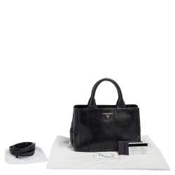 Pre Owned Prada Black Soft Calf Leather Vertical Stitched Tote