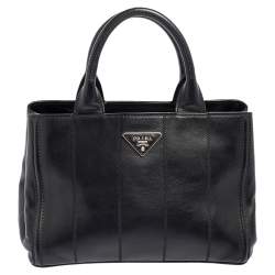 Pre Owned Prada Black Soft Calf Leather Vertical Stitched Tote