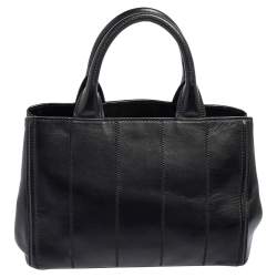 Pre Owned Prada Black Soft Calf Leather Vertical Stitched Tote