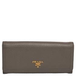 Pre Owned Prada Grey Vitello Daino Leather Long Continental Wallet