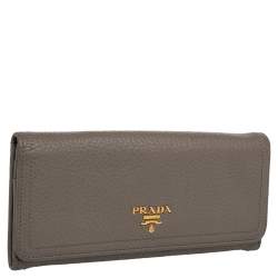 Pre Owned Prada Grey Vitello Daino Leather Long Continental Wallet