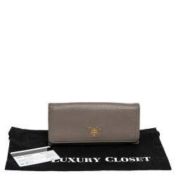 Pre Owned Prada Grey Vitello Daino Leather Long Continental Wallet