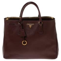 Prada Maroon Saffiano Lux Leather Large Double Zip Tote