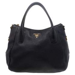 Pre Owned Prada Black Leather Vitello Daino Sacca 2 Manici Hobo