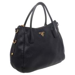 Pre Owned Prada Black Leather Vitello Daino Sacca 2 Manici Hobo