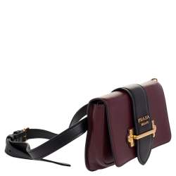 Pre Owned Prada Burgundy /Black Leather Cahier Belt Bag