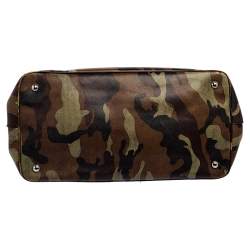 Pre Owned Prada Green Camouflage Leather Spazzolato Shopper Tote
