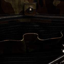 Pre Owned Prada Green Camouflage Leather Spazzolato Shopper Tote