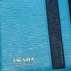 Prada Blue Vittello Move Leather Trifold Wallet