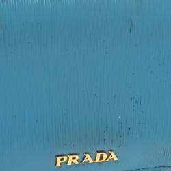 Prada Blue Vittello Move Leather Trifold Wallet