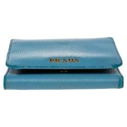 Prada Blue Vittello Move Leather Trifold Wallet