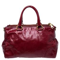 Prada Red Soft Leather Double Zip Convertible Tote