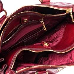 Pre Owned Prada Red Soft Leather Double Zip Convertible Tote