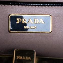 Pre Owned Prada Black Saffiano Vernice Leather Pyramid Frame Satchel