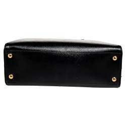 Pre Owned Prada Black Saffiano Vernice Leather Pyramid Frame Satchel