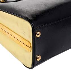 Pre Owned Prada Black Saffiano Vernice Leather Pyramid Frame Satchel