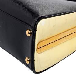 Pre Owned Prada Black Saffiano Vernice Leather Pyramid Frame Satchel