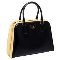 Pre Owned Prada Black Saffiano Vernice Leather Pyramid Frame Satchel