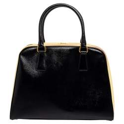 Pre Owned Prada Black Saffiano Vernice Leather Pyramid Frame Satchel