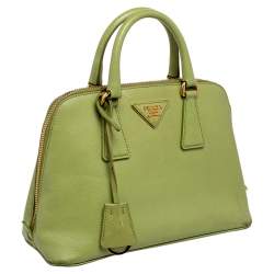 Pre Owned Prada Green Saffiano Leather Galleria Zip Tote