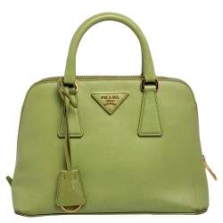 Pre Owned Prada Green Saffiano Leather Galleria Zip Tote