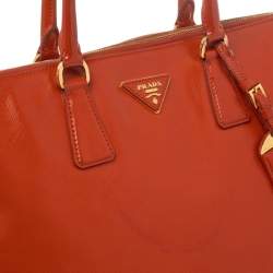 Pre Owned Prada Orange Patent Saffiano Lux Leather Dome Satchel
