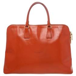 Pre Owned Prada Orange Patent Saffiano Lux Leather Dome Satchel