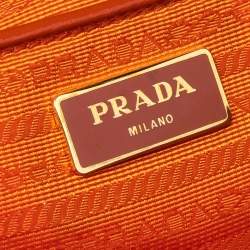 Pre Owned Prada Orange Patent Saffiano Lux Leather Dome Satchel
