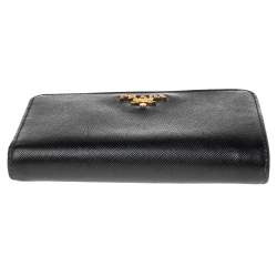 Pre Owned Prada Black Saffiano Leather Compact Wallet