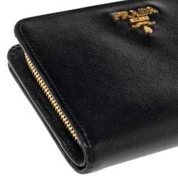 Pre Owned Prada Black Saffiano Leather Compact Wallet