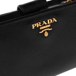 Pre Owned Prada Black Saffiano Leather Compact Wallet