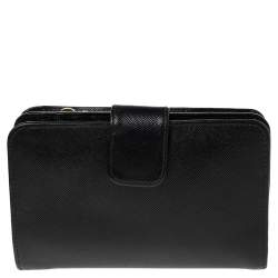 Pre Owned Prada Black Saffiano Leather Compact Wallet