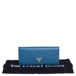 Pre Owned Prada Blue Saffiano Leather Flap Continental Wallet