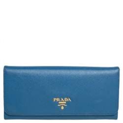 Pre Owned Prada Blue Saffiano Leather Flap Continental Wallet